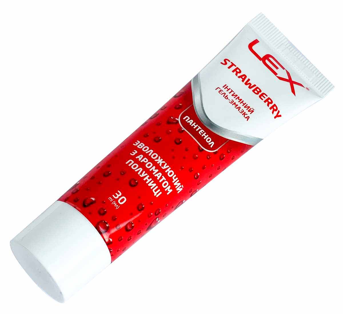 Прозрачный флакон с клубничным гелем Lex Strawberry 30мл и красной этикеткой