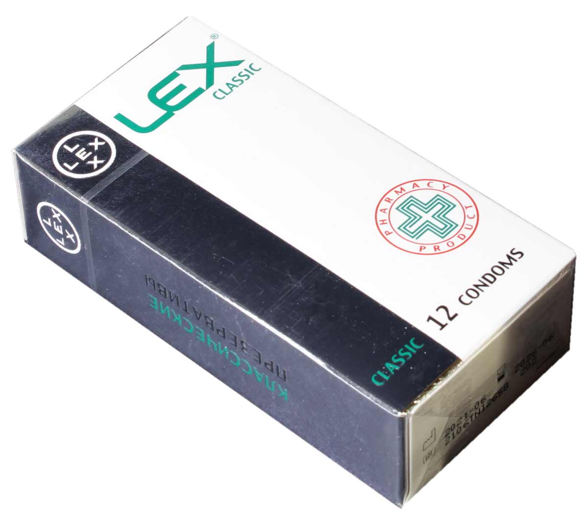 Синя картонна коробка LEX Classic з білим написом, позначкою 12 шт та червоним елементом