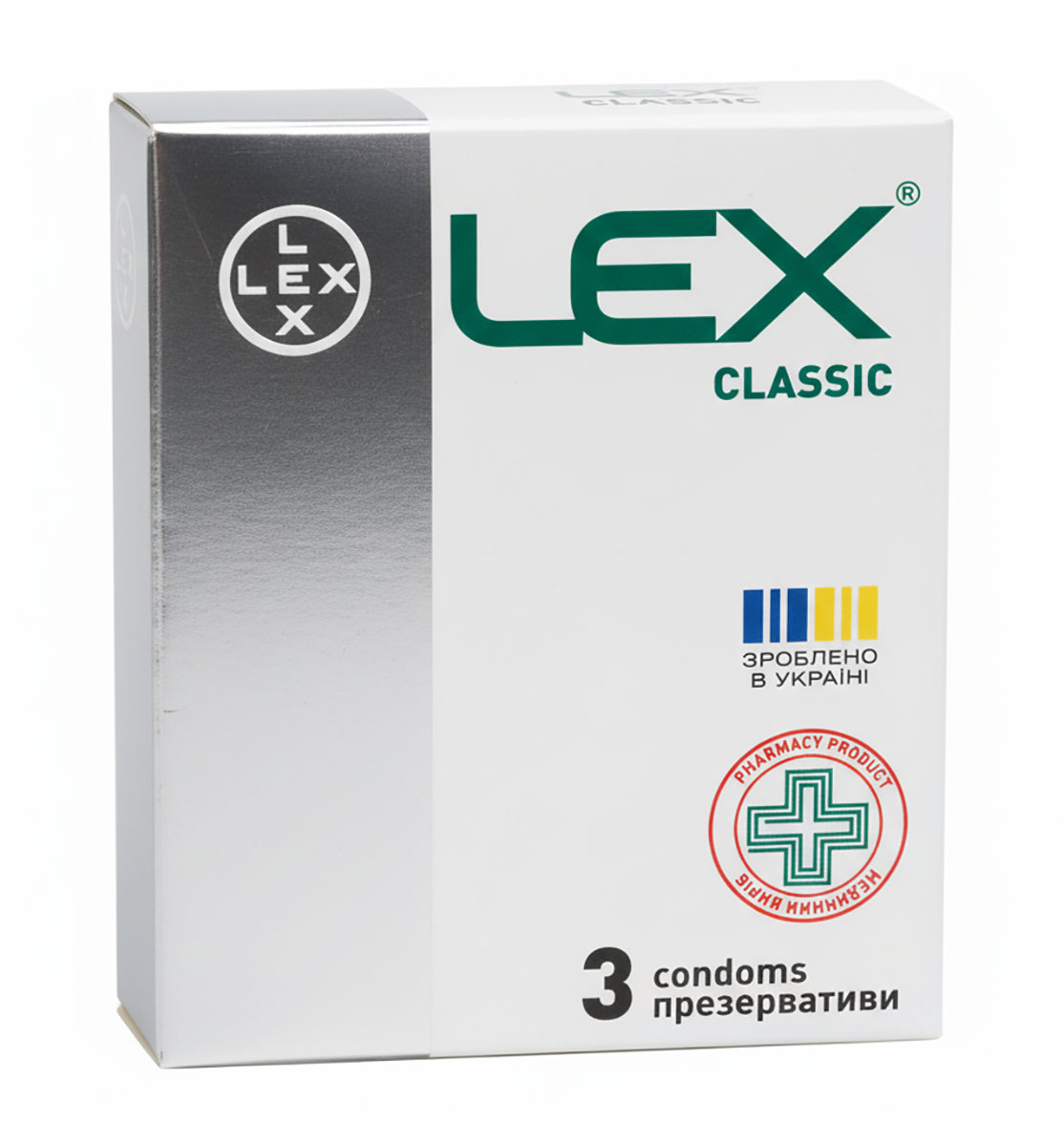 Чёрная упаковка презервативов LEX Classic с синим и белым дизайном, 3 штуки в каждой