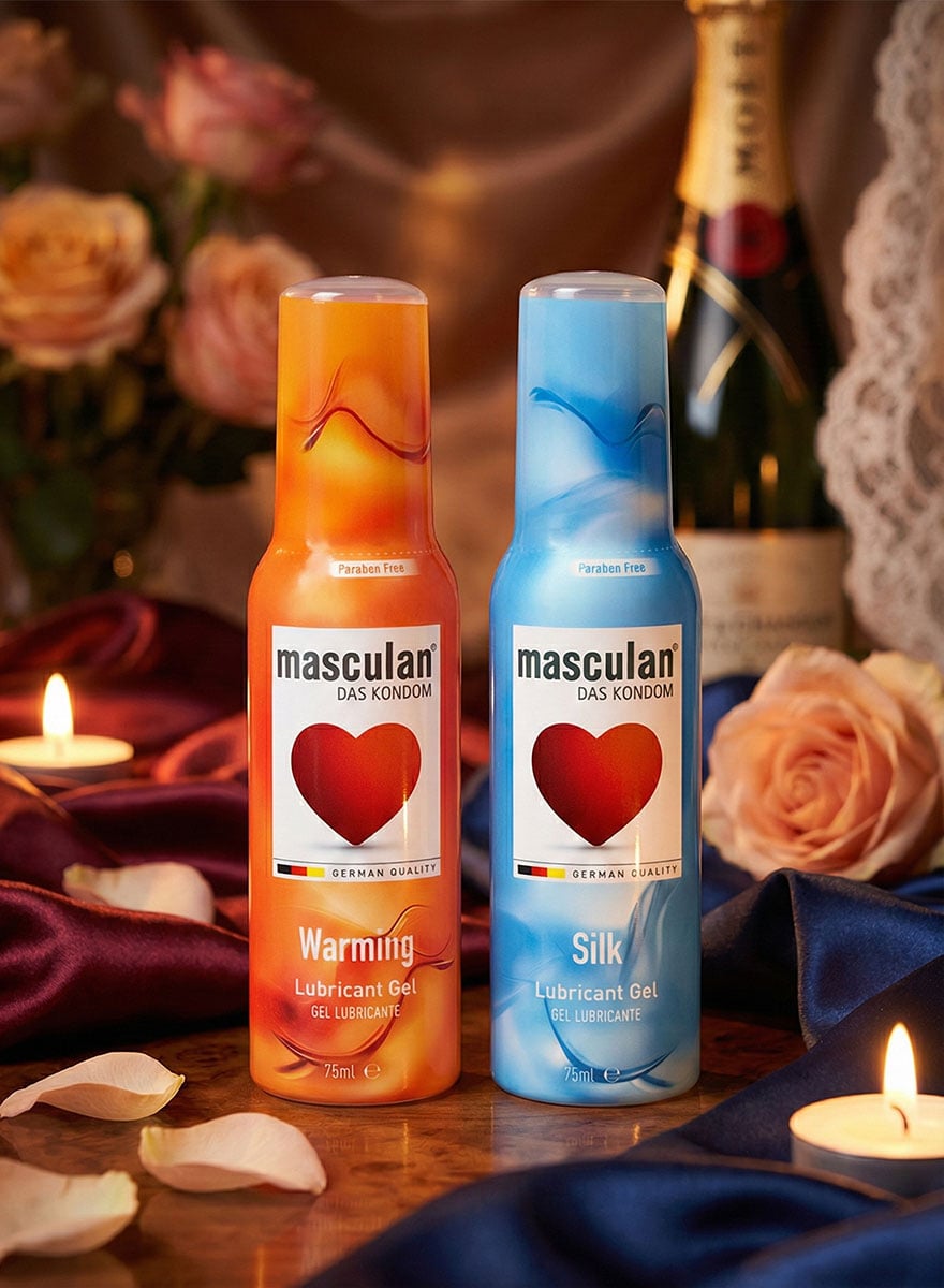 Два тюбики Masculan Silk і Warming по 75 мл на білому фоні