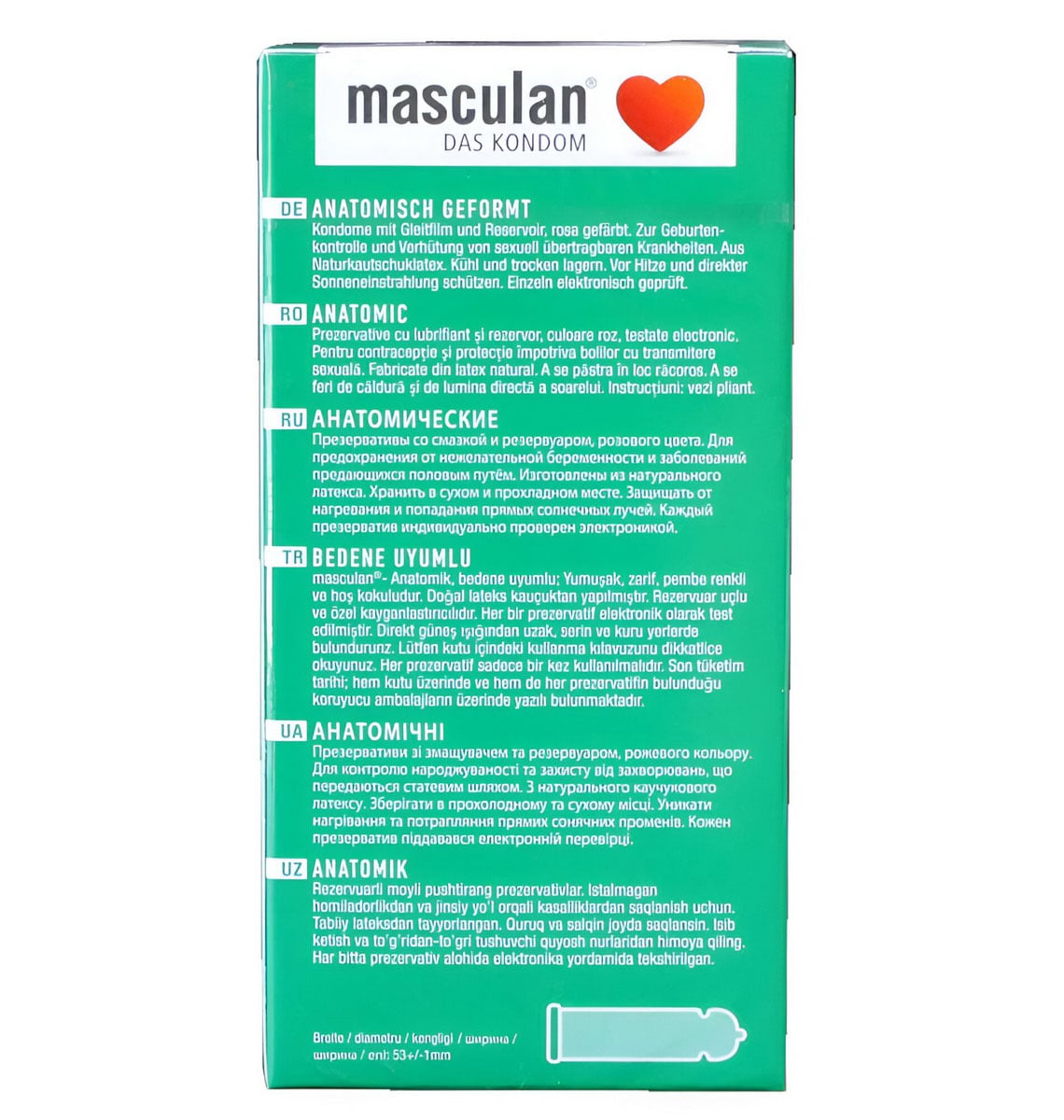 Серебристо-красная коробка презервативов Masculan Anatomic с цифрой 10 и анатомическим рисунком