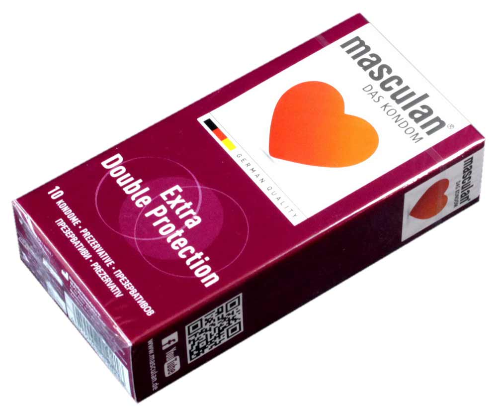 Серебристо-красная упаковка Masculan Extra Double Protection 10шт с черным сердцем