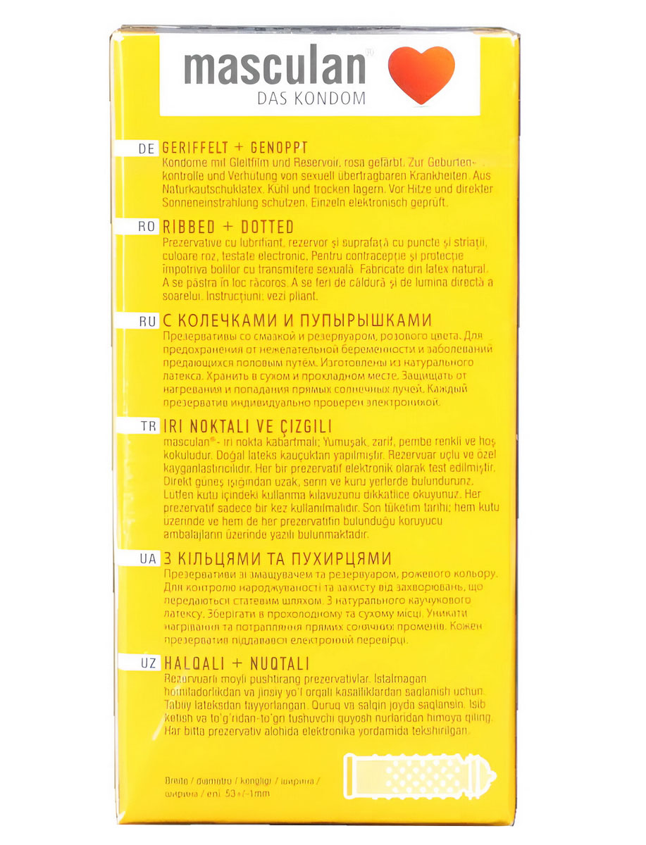 Серебристо-красная упаковка Masculan Ribbed+Dotted 10шт с изображением презерватива
