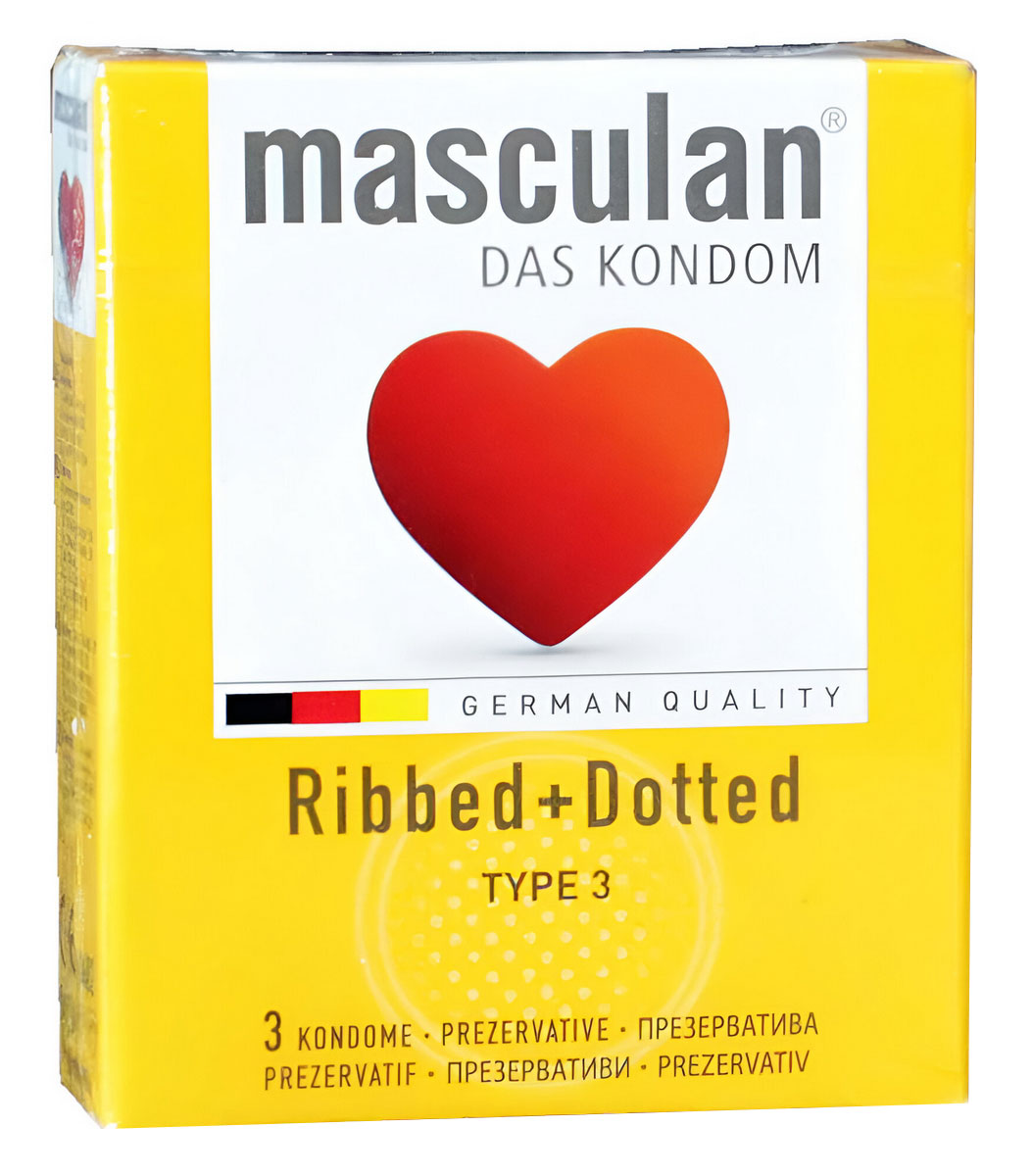 Пять разноцветных упаковок презервативов Masculan с разными видами и маркировкой 3шт