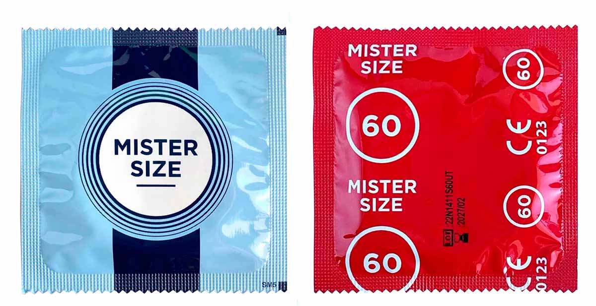 Біло-синя упаковка MisterSize 60 із зазначенням розміру 60 мм, 6 штук