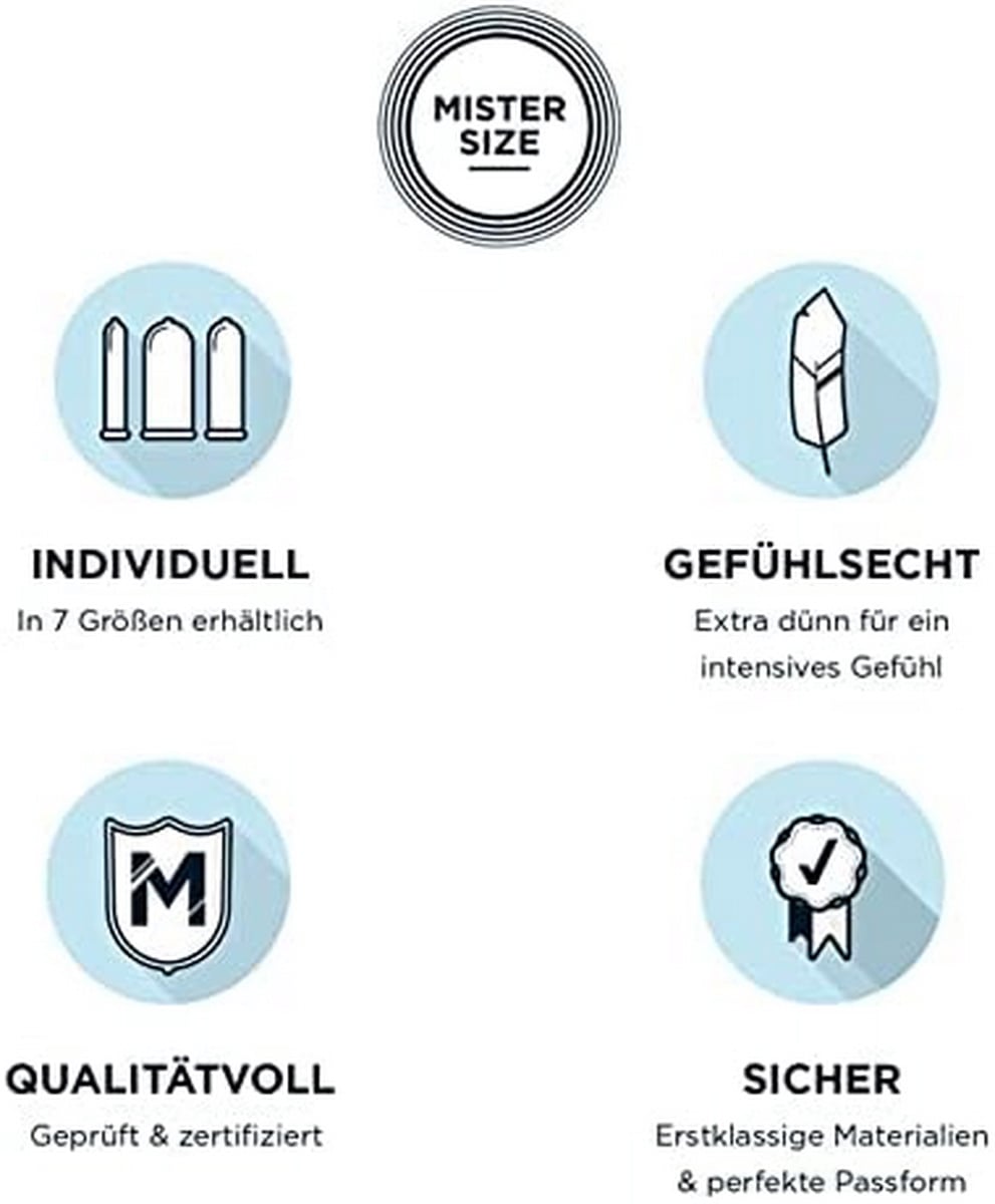 Синя картонна коробка MisterSize 69 із білим круглим логотипом, напис 6шт, розмір 69мм