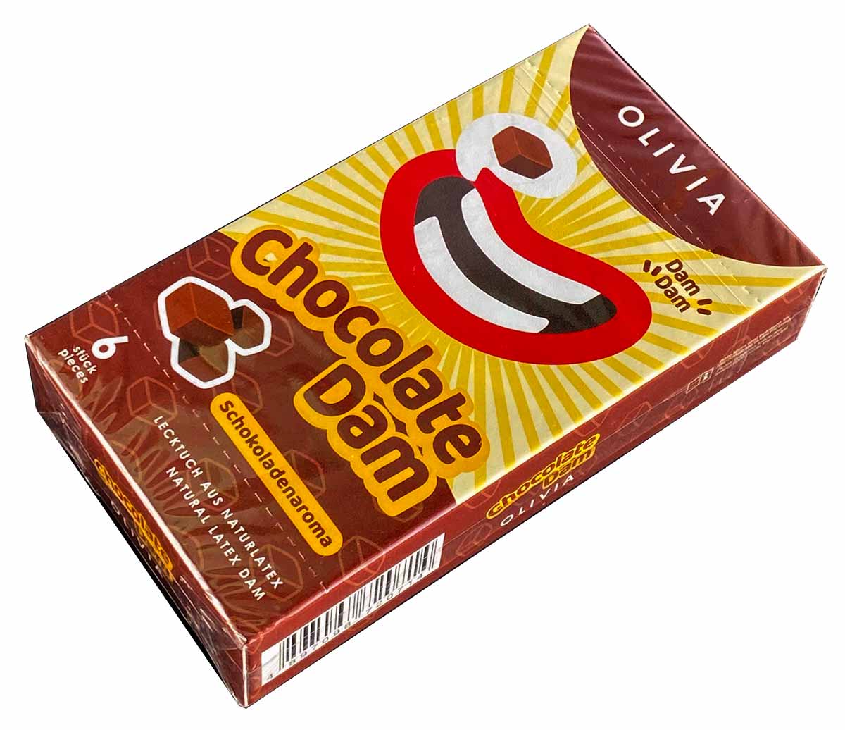 Коричнева упаковка Olivia Oral Dams Chocolate з написом chocolate, 6 штук, смак шоколад
