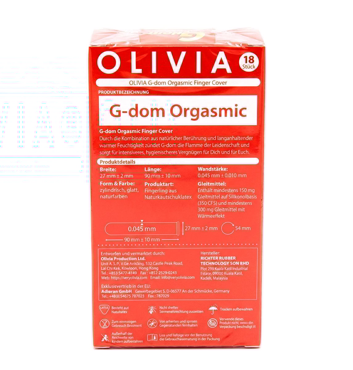 Глянцевая синяя коробка Olivia G-Dom Orgasmic 18 шт с возбуждающим лубрикантом