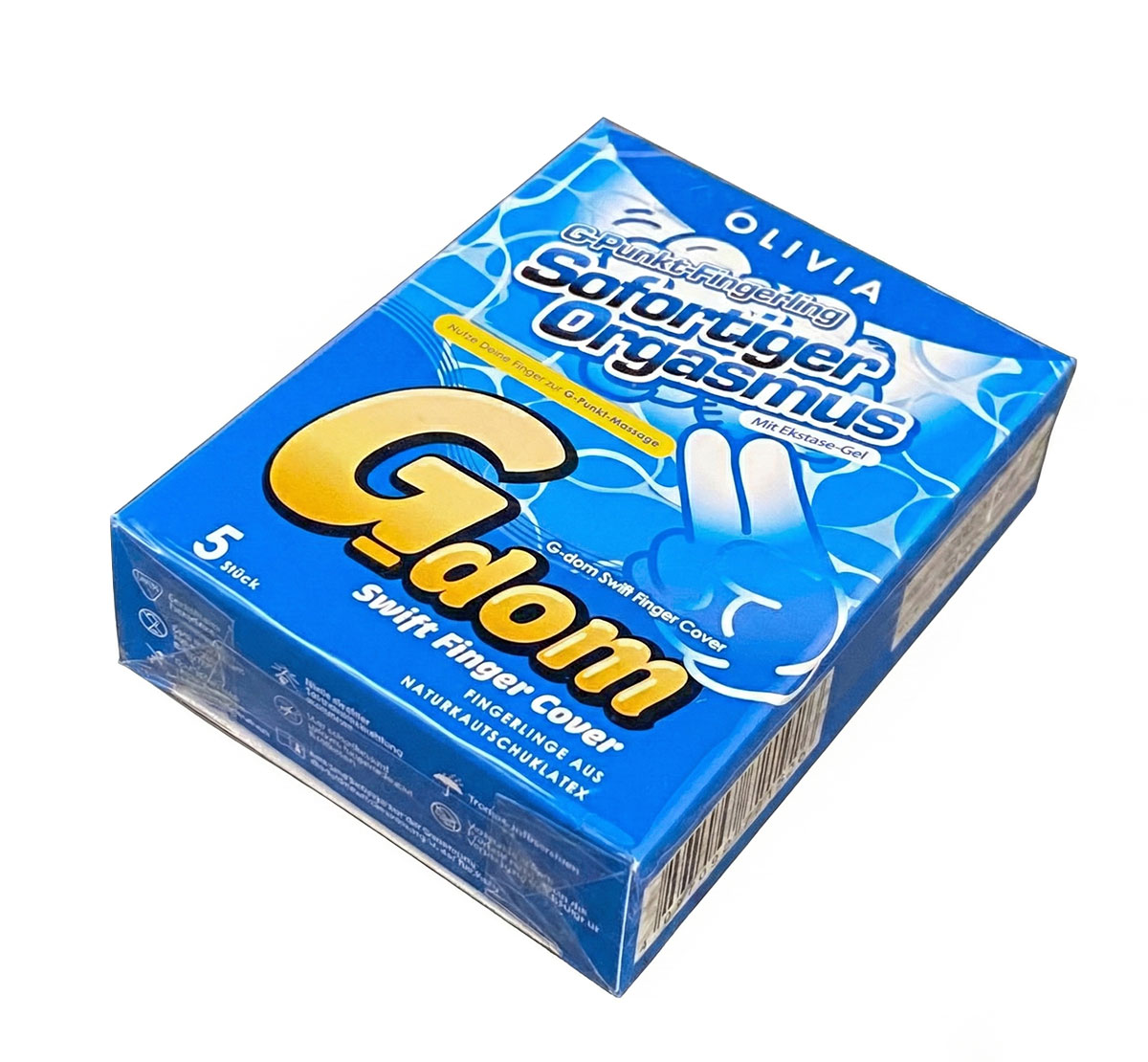 Фиолетовая упаковка Olivia G-Dom Swift с пятью фингер-презервативами и лубрикантом