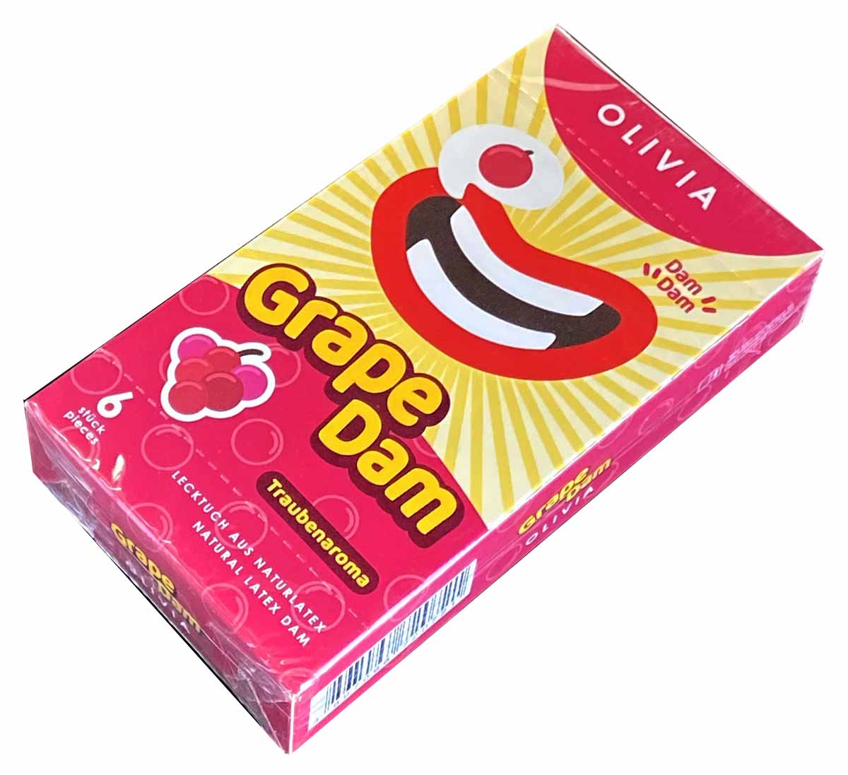 Фіолетова упаковка Olivia Oral Dams Grape, 6 латексних серветок зі смаком винограду