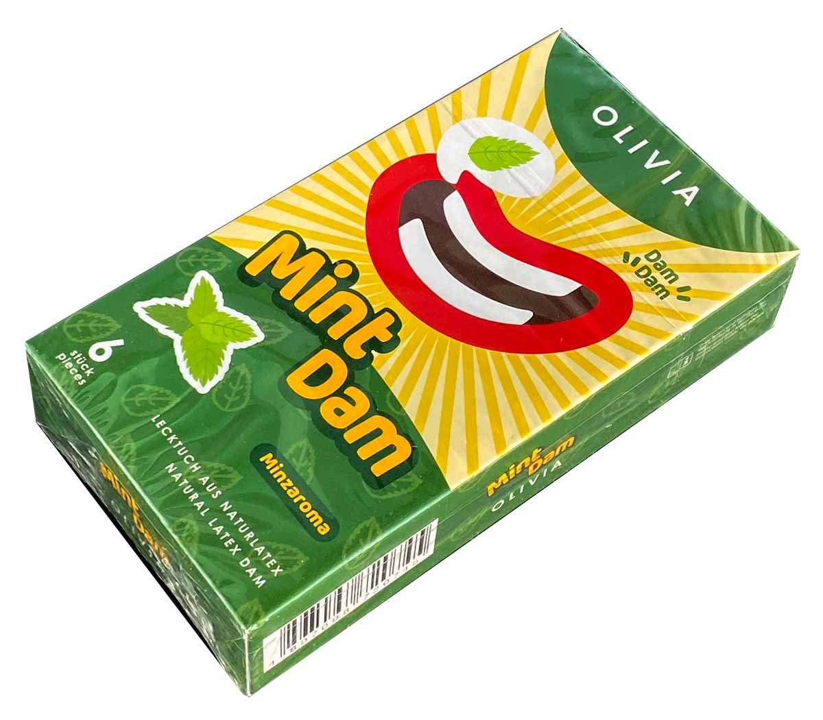 М'ятна упаковка Olivia Oral Dams Mint з написом та позначкою 6 штук