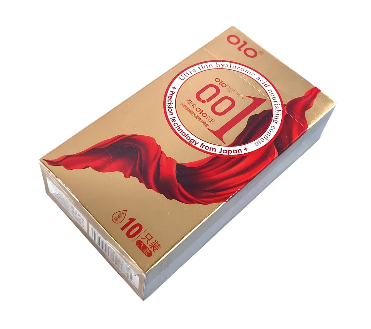 Золотая упаковка Olo 0.01 ZERO с надписью GOLD, 10 презервативов, аромат цветов