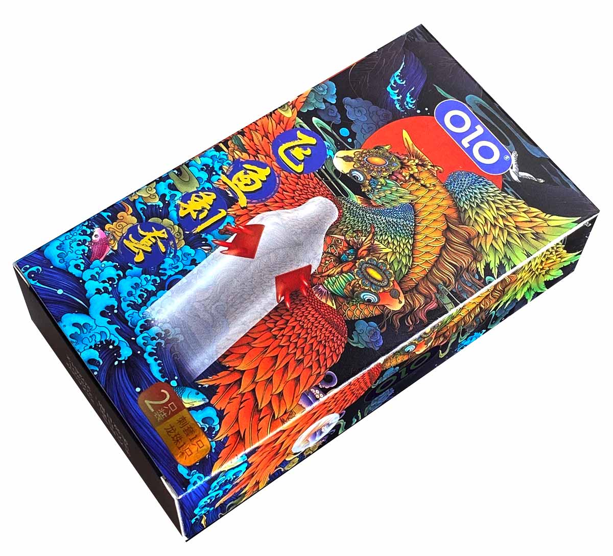 Черная упаковка Olo FLYING KOI с изображением презерватива с усиками и шариком, 1 шт