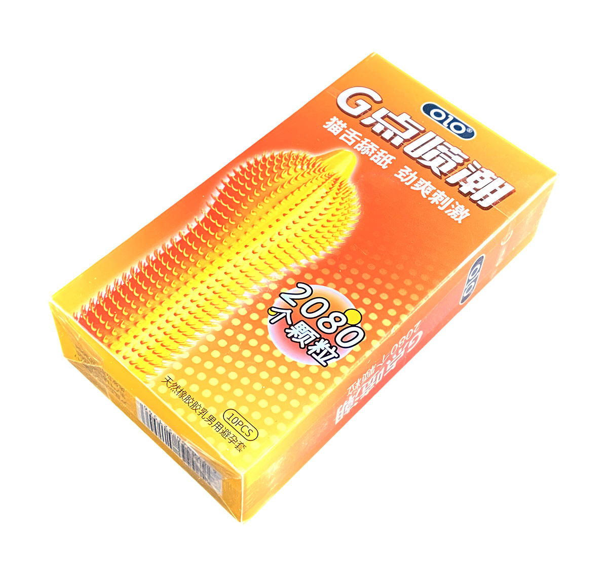 Синяя упаковка Olo G-point с надписью 2080 dots и изображением презерватива