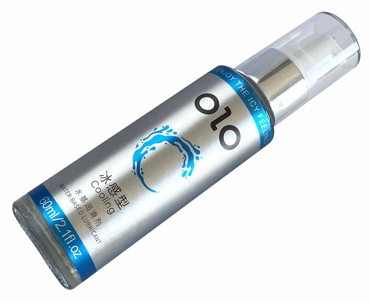 Прозрачный флакон с голубой крышкой и надписью OLO Cooling 60 мл