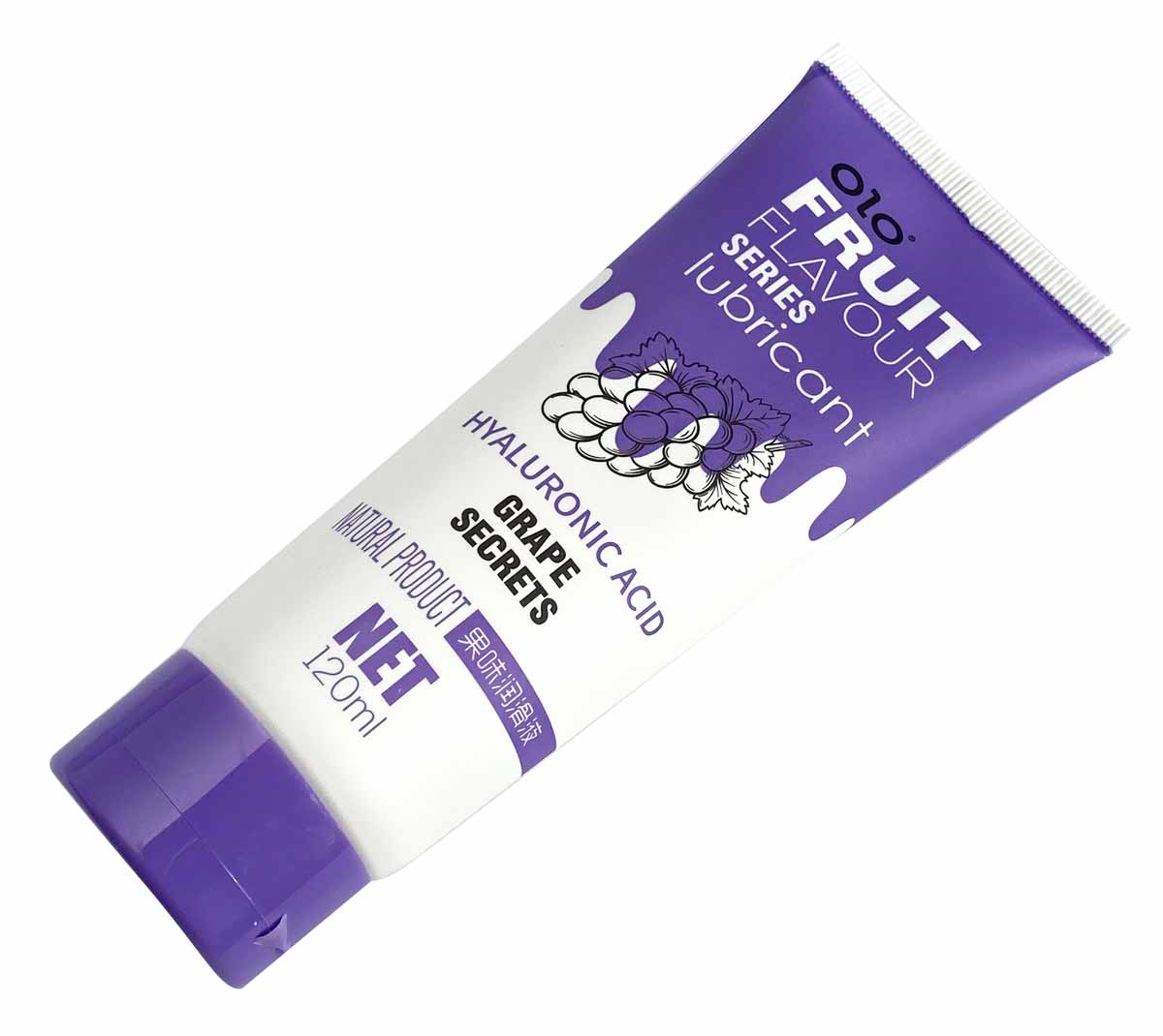 Фіолетовий флакон OLO із зображенням винограду, напис Fruit flavour, об?єм 120 мл