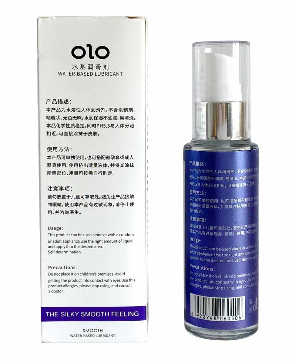 Прозрачный флакон с голубым гелем OLO Smooth 60мл и синими надписями