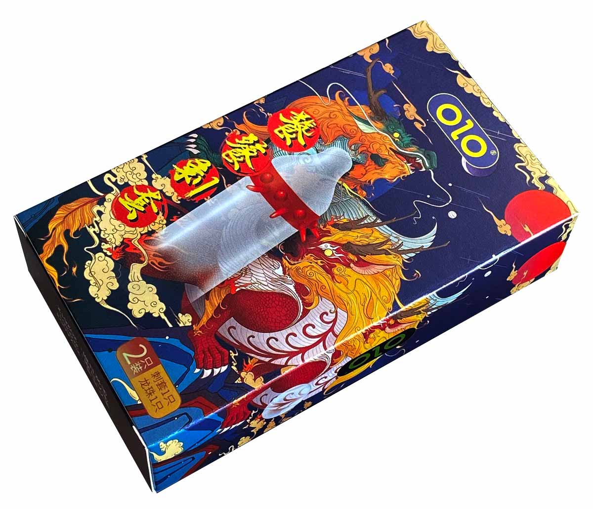 Презерватив с усиками и шипами Olo KIRIN DRAGON в индивидуальной прозрачной упаковке