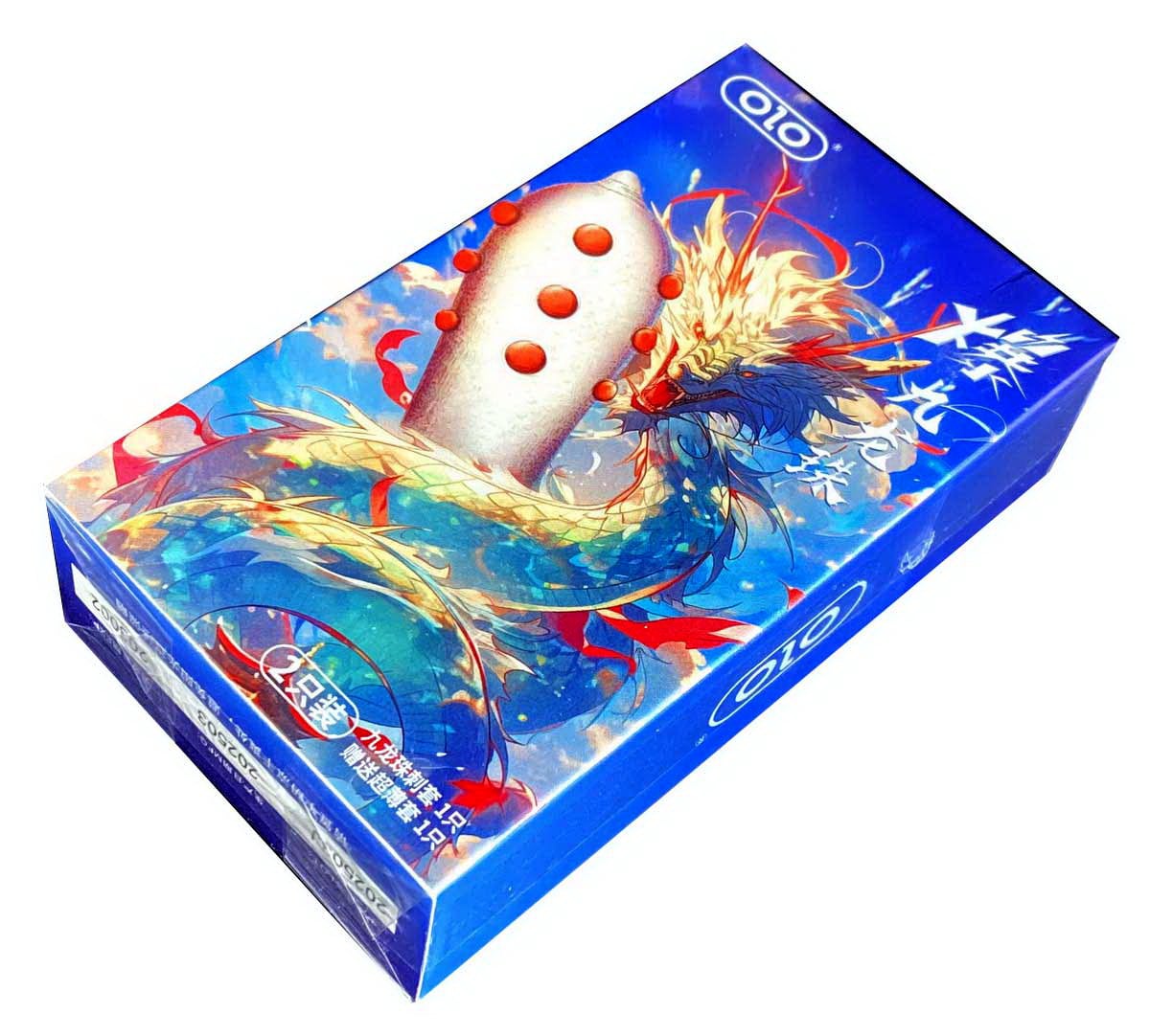 Черная упаковка с изображением презерватива с усиками, шипами и шариком, надпись OLO NINEBEAD DRAGON, 1 шт