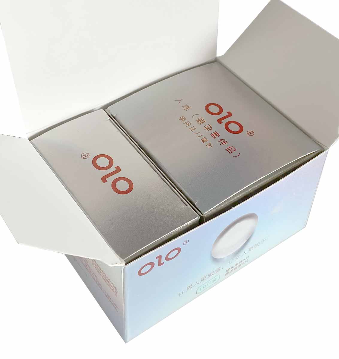 Черная матовая коробка Olo Pearl с изображением жемчужин, надписью 5+5 и синим логотипом