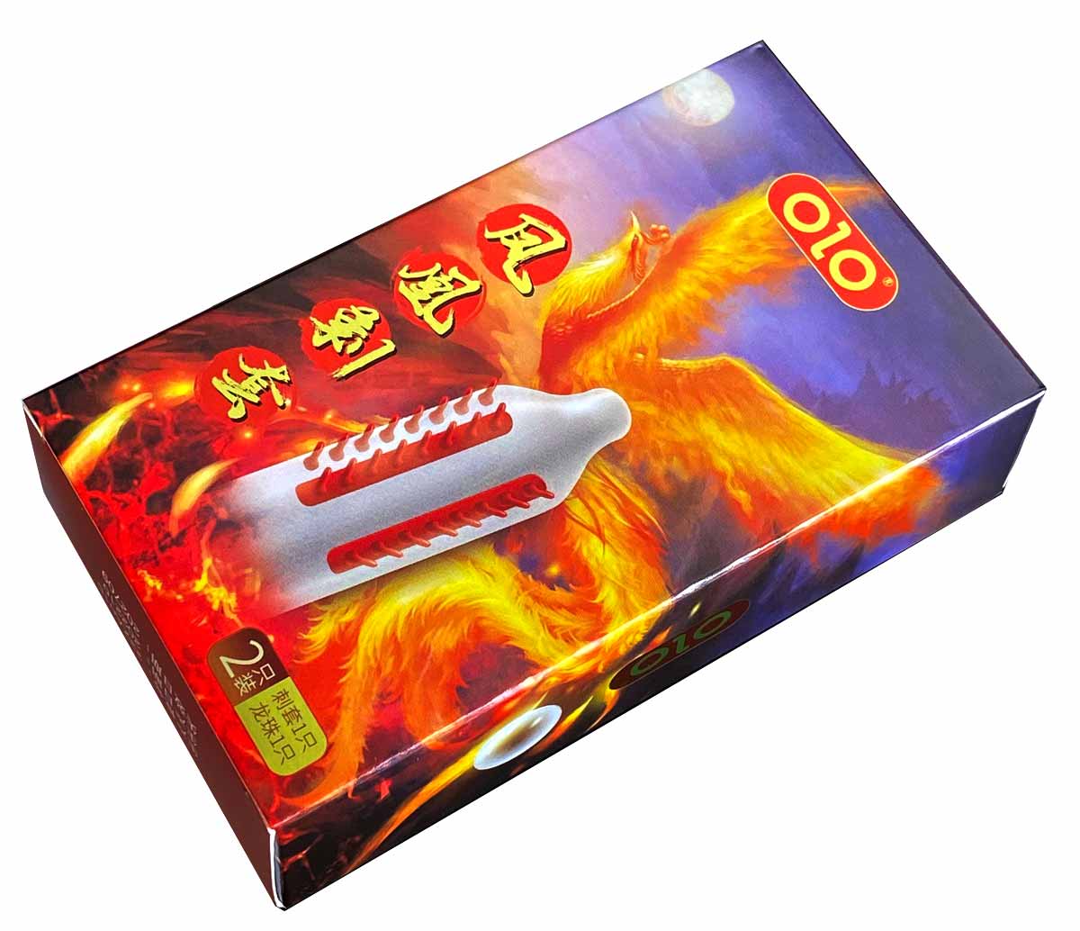 Прозрачный презерватив с рельефными усиками и шариком, 1 штука, надпись OLO PHOENIX SUZAKU