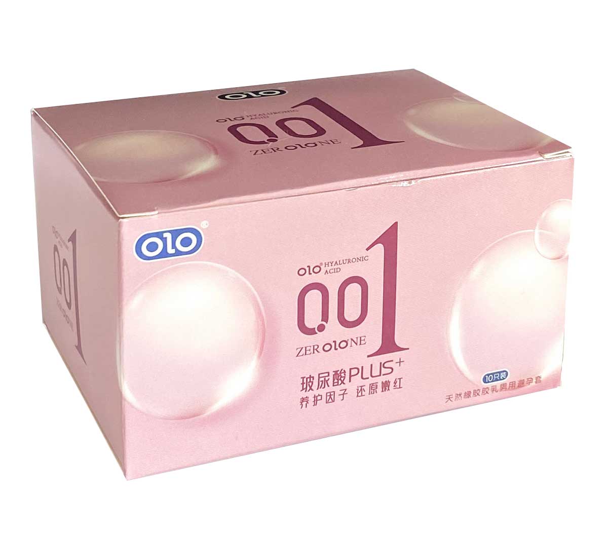 Тонкая розовая коробка Olo 0.01 Plus с сакурой и надписью 10 шт