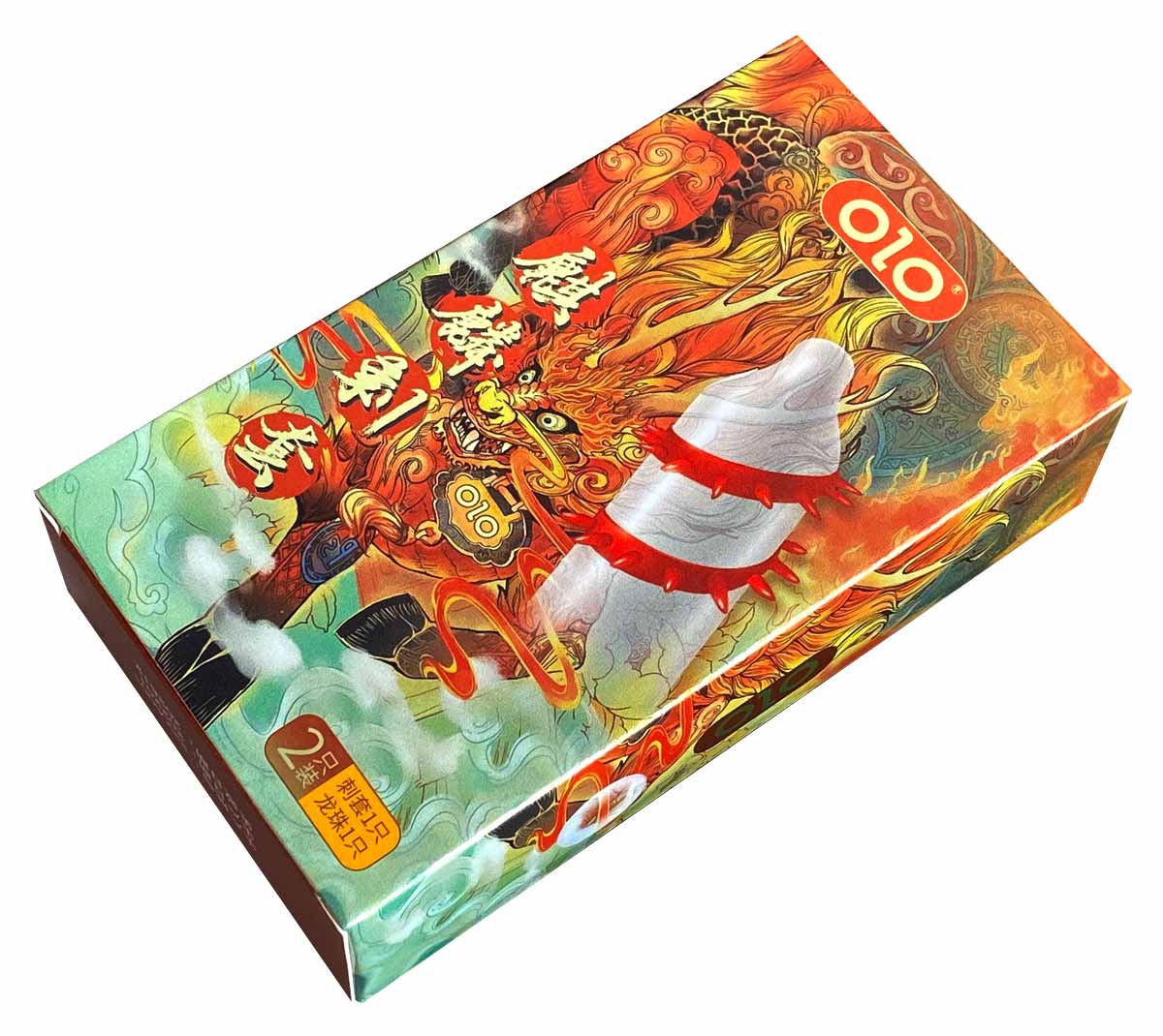 Красная упаковка Olo RED DRAGON с изображением презерватива, надпись 1 шт и шипы
