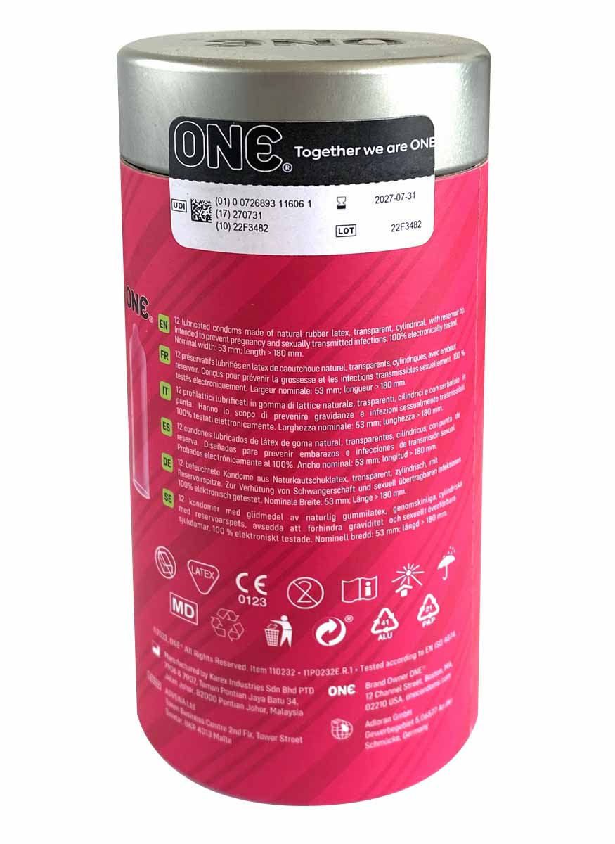 Яскрава металева упаковка ONE Flavor Waves із зображенням фруктів, написом 12 штук, 6 смаків