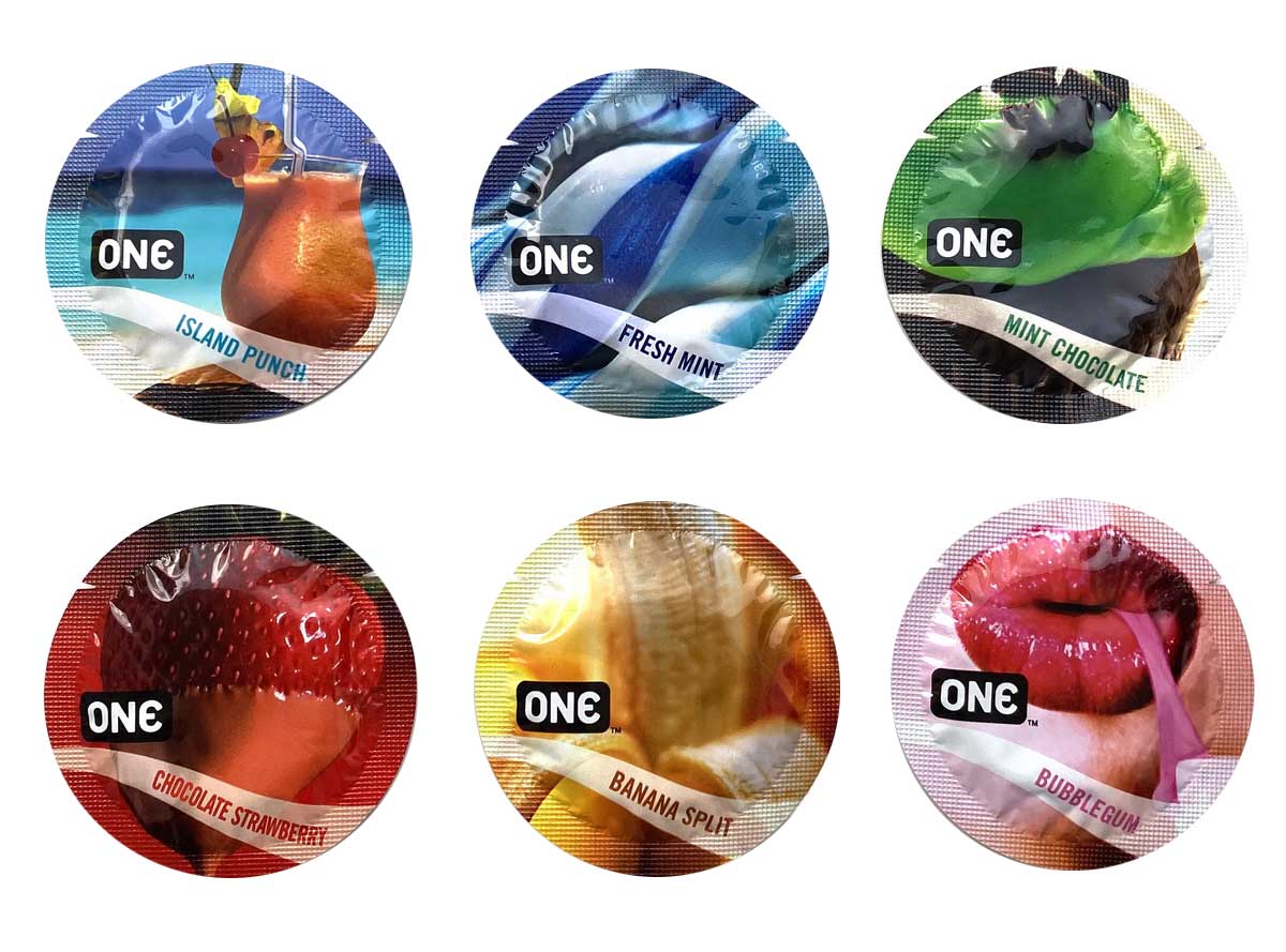 Яскрава кругла упаковка ONE Flavor Waves з різнокольоровими хвилями та позначкою 6 шт