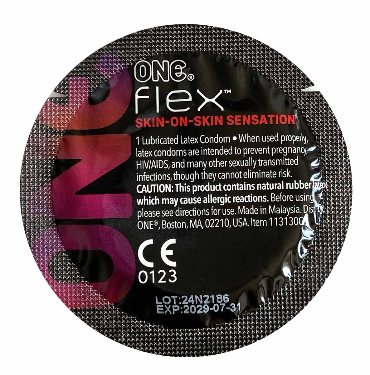 Чорна коробка ONE Flex з блакитним акцентом та написом 10 шт латексних презервативів