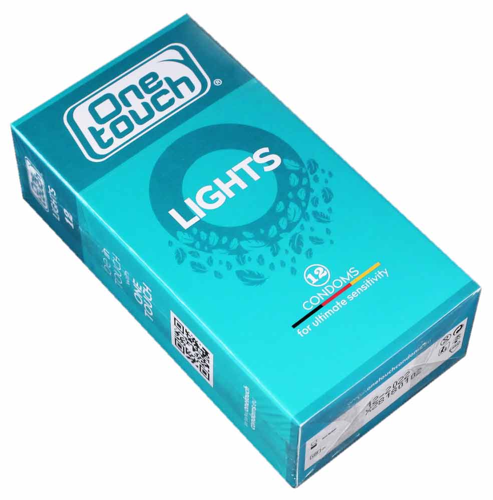 Синя упаковка One touch Lights 12 ультратонкі з білим та жовтим написом