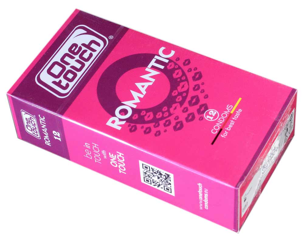 Темная упаковка One touch Romantic с розовыми сердцами, надпись 12 шт, ароматизированные