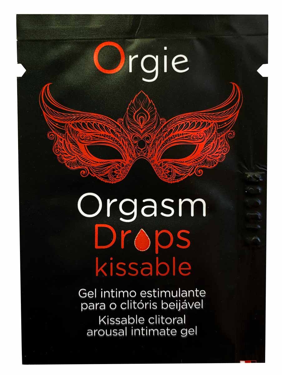 Чорний флакон Orgie Orgasm Drops Kissable 2 мл з рожевими та білими написами