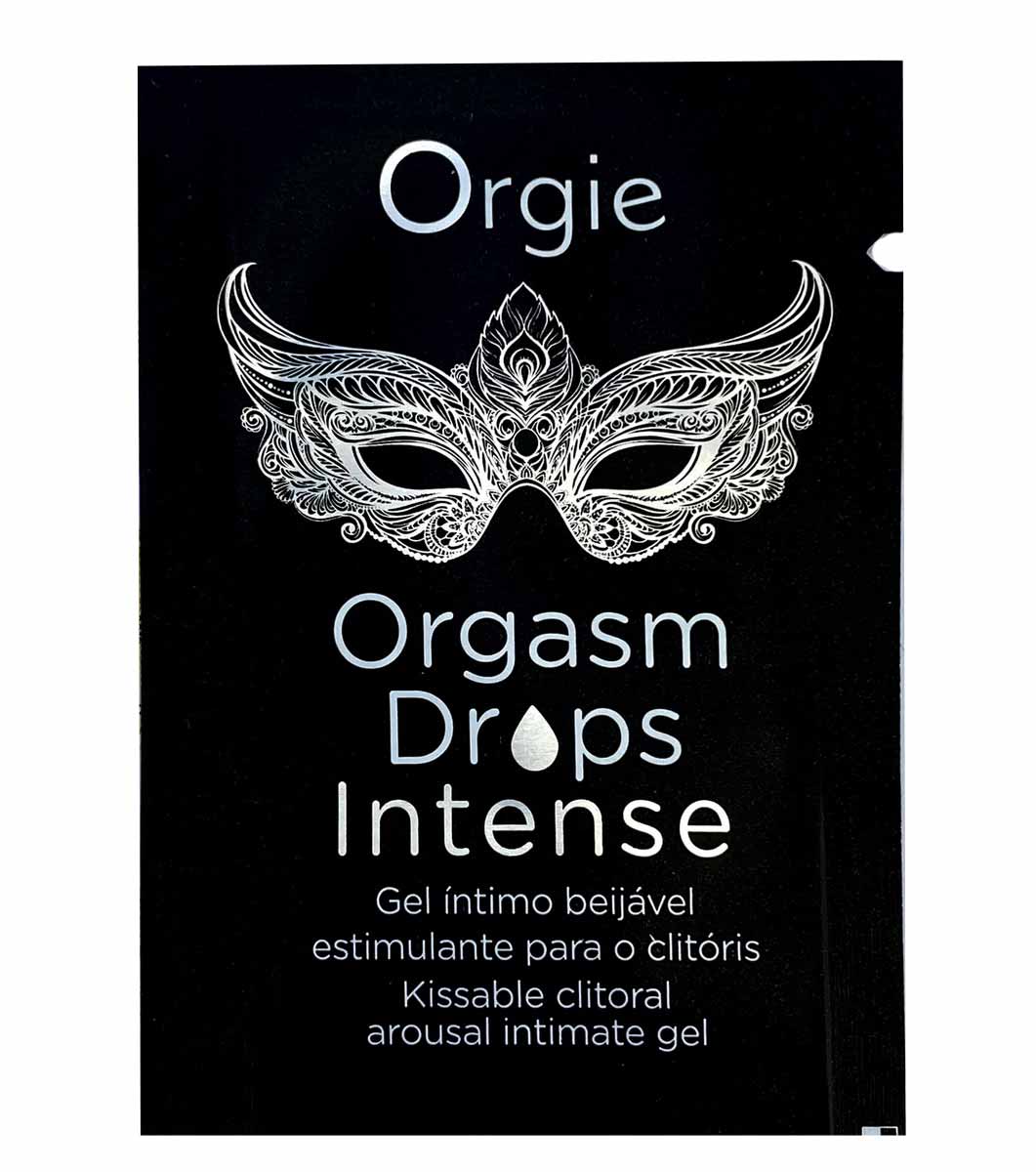 Чорний флакон Orgie Orgasm Drops Intense 1 мл з рожевими та білими написами для жінок