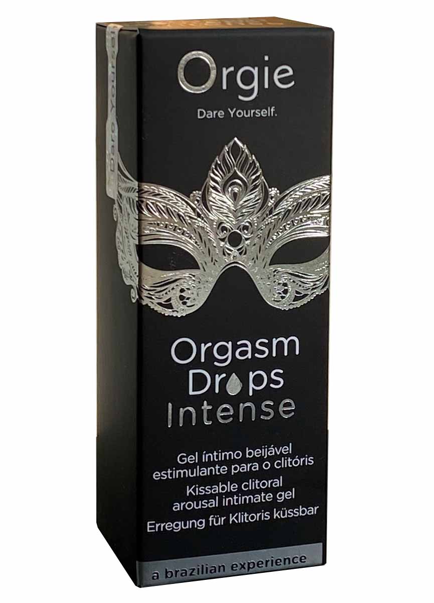 Чорний флакон Orgie Orgasm Drops Intense із рожевим написом, об?єм 30 мл