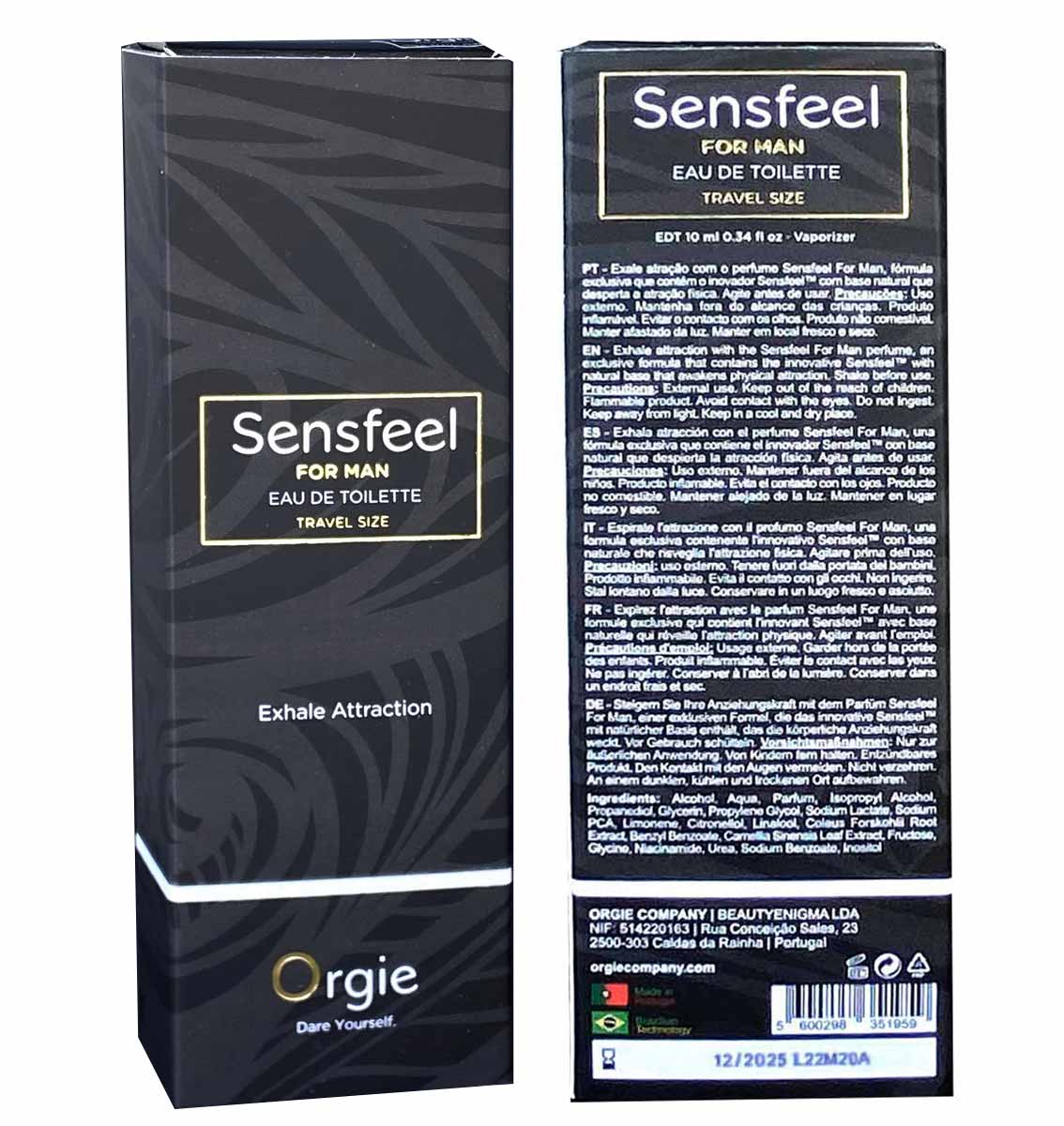 Чорний флакон Orgie SENSFEEL for Man з золотим написом, об’єм 10 мл