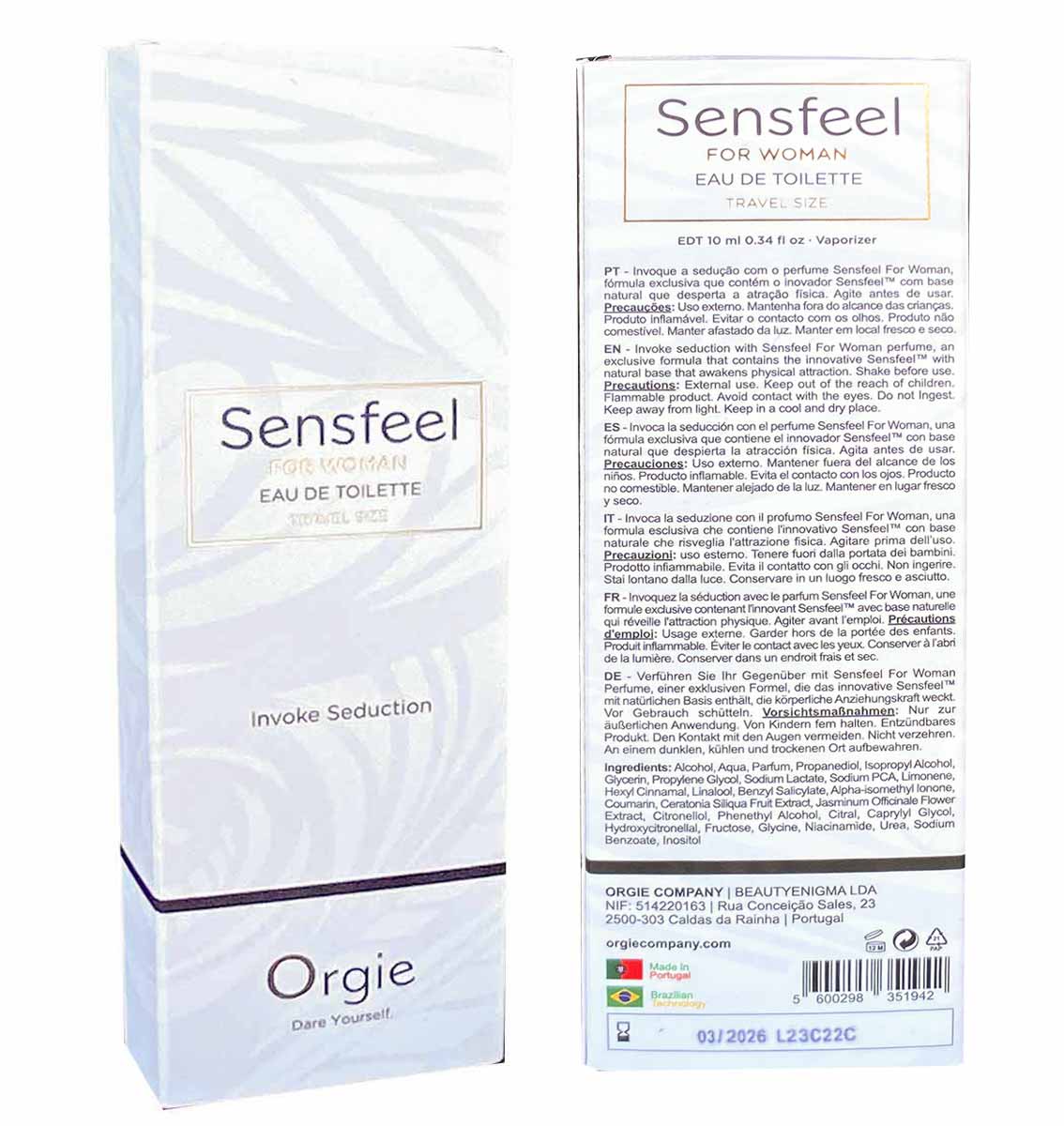 Чорний флакон Orgie SENSFEEL 10 мл із золотим написом для жінок