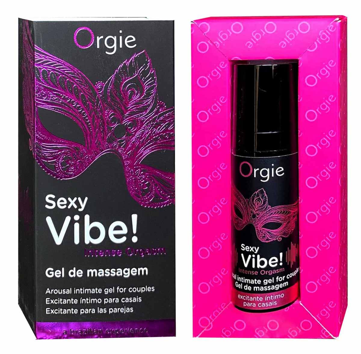 Чорний флакон Orgie Sexy Intense Orgasm 15мл із фіолетовими та золотистими написами