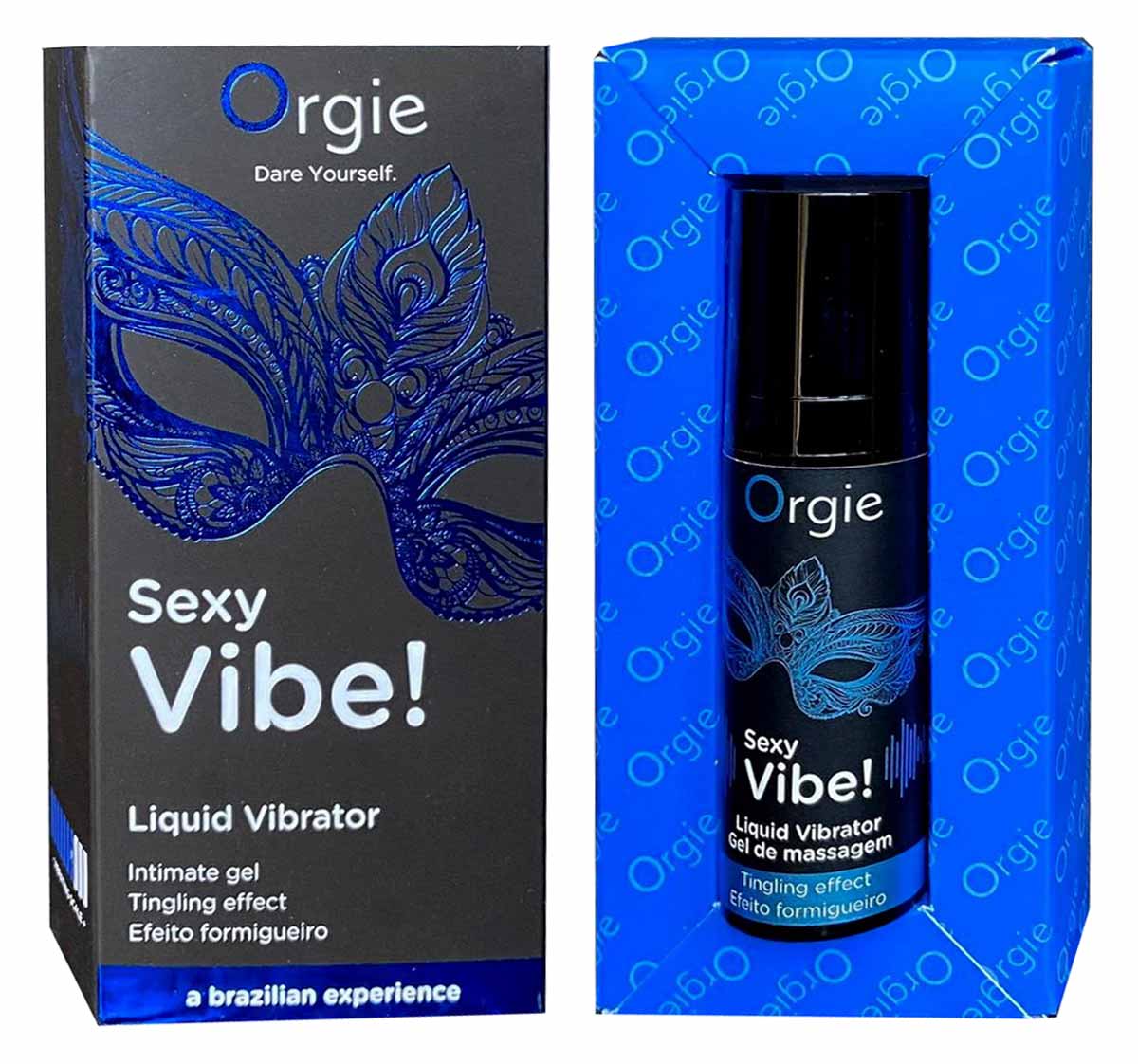 Чорний флакон Orgie Sexy Vibe Liquid Vibrator 15 мл з рожевими та золотими елементами