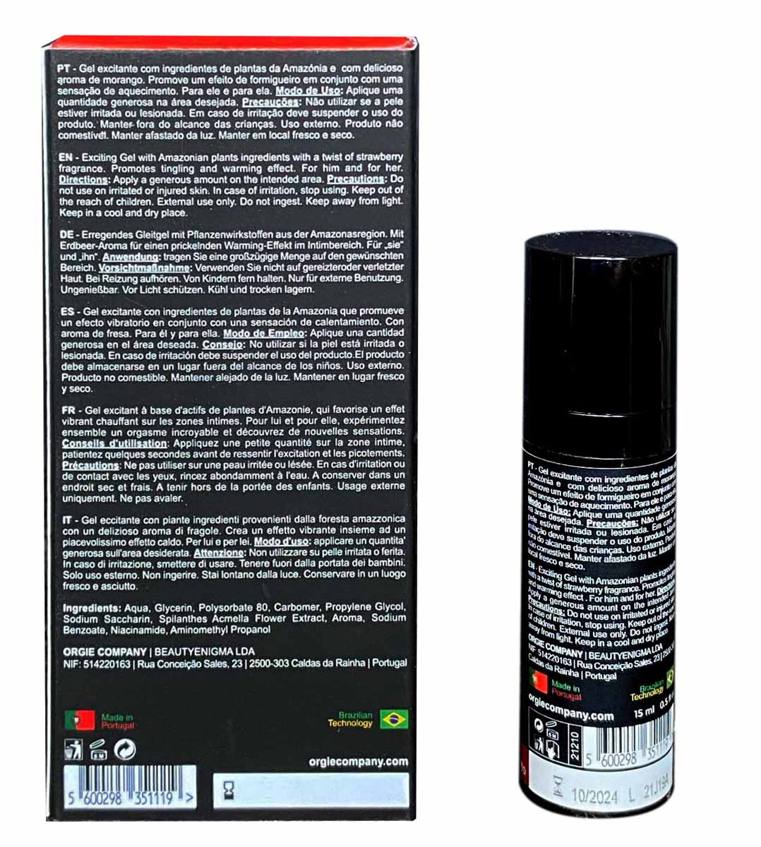 Чорний флакон Orgie Sexy Vibe! Hot 15мл із червоним та білим написом на темному фоні