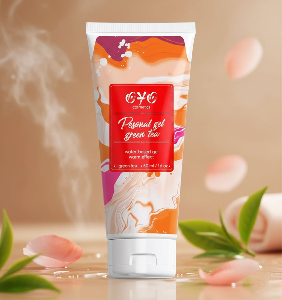 Прозрачный пластиковый флакон с зеленой крышкой OYO Personal gel Green Tea 50 мл