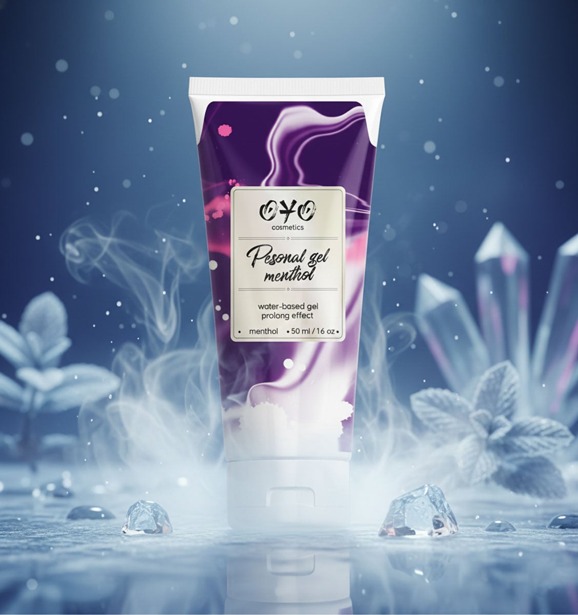 Прозрачный флакон с зеленой жидкостью OYO Personal gel Menthol 50мл, охлаждающий эффект