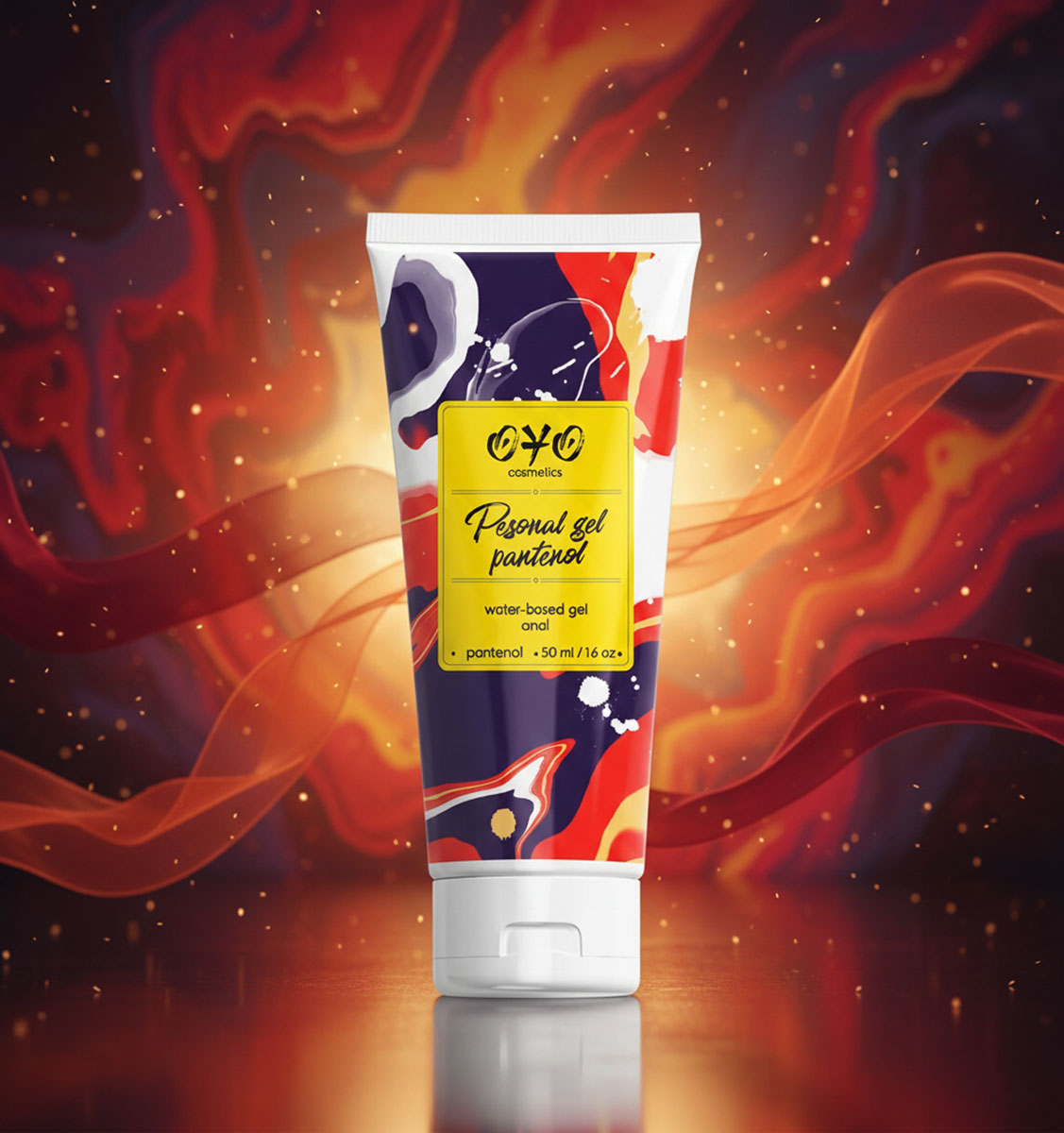 Прозорий пластиковий тюбик OYO Personal gel Pantenol 50мл з помаранчевою етикеткою