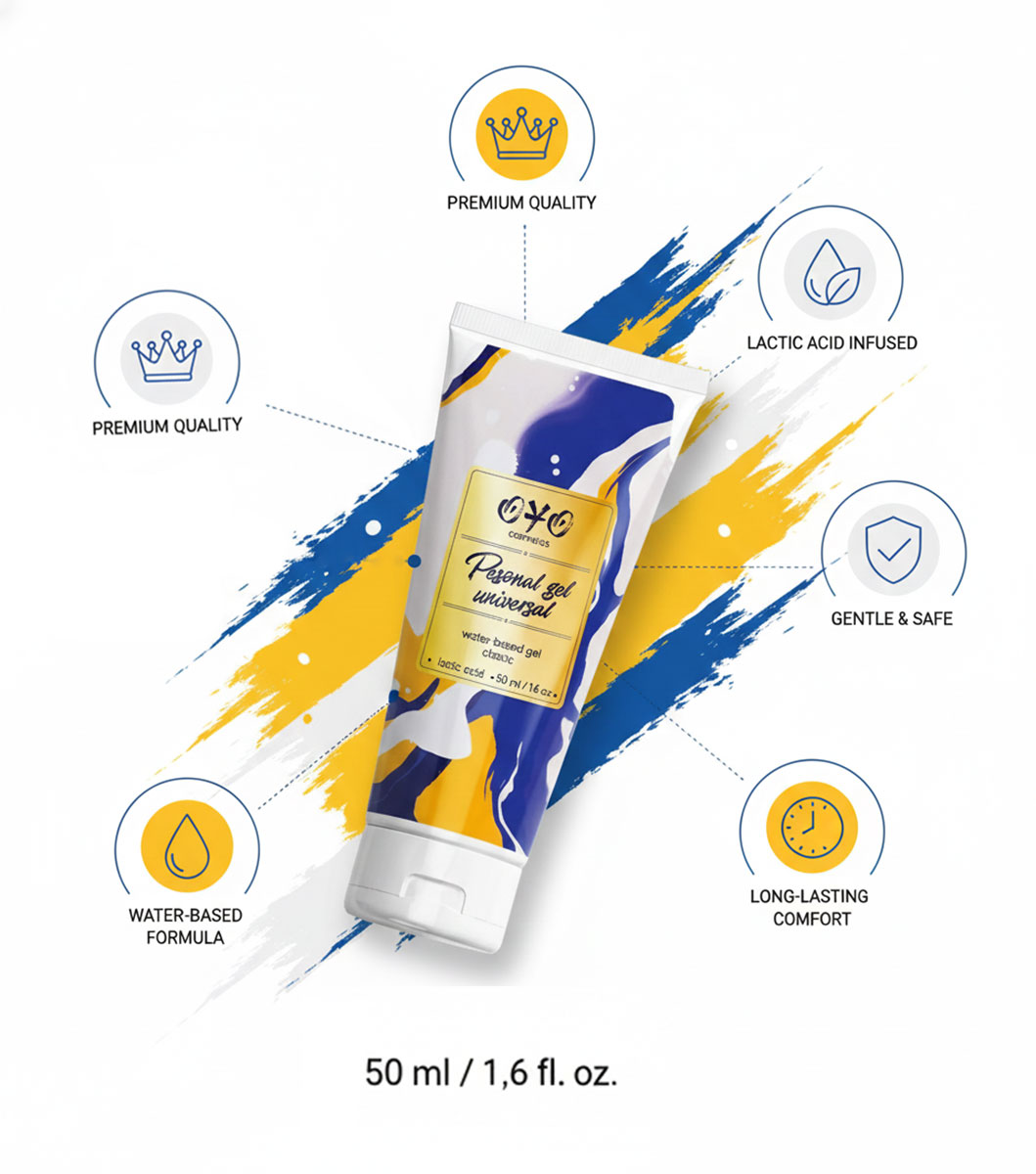 Прозрачный тюбик с синим и белым дизайном OYO Personal gel Universal 50 мл