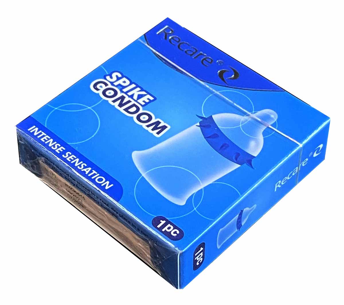 Синя фольгована упаковка презерватива Recare Intense Blue з написом та піктограмами 1 шт