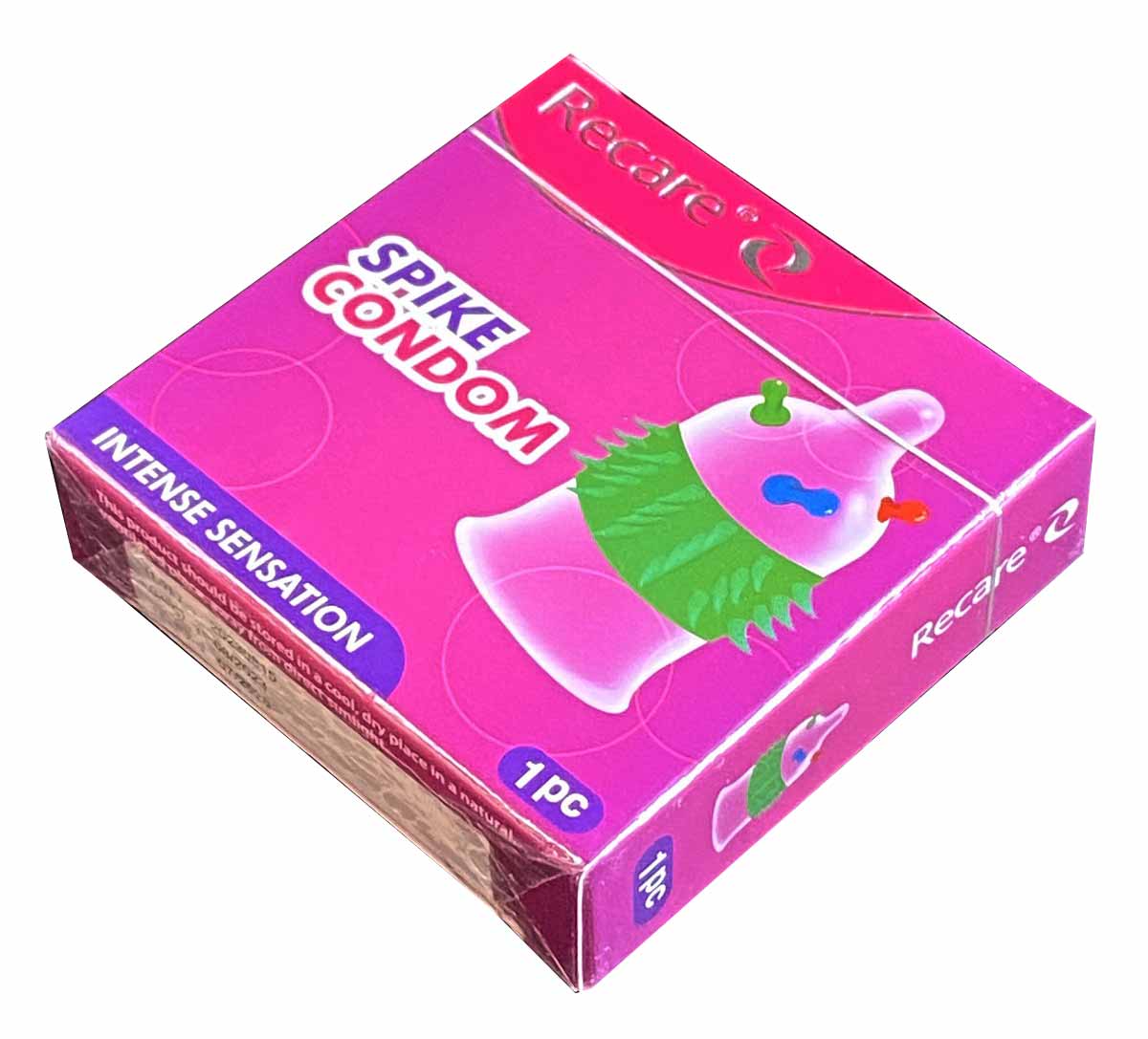 Розовая упаковка презерватива Recare Intense Pink с изображением усиков, 1 штука