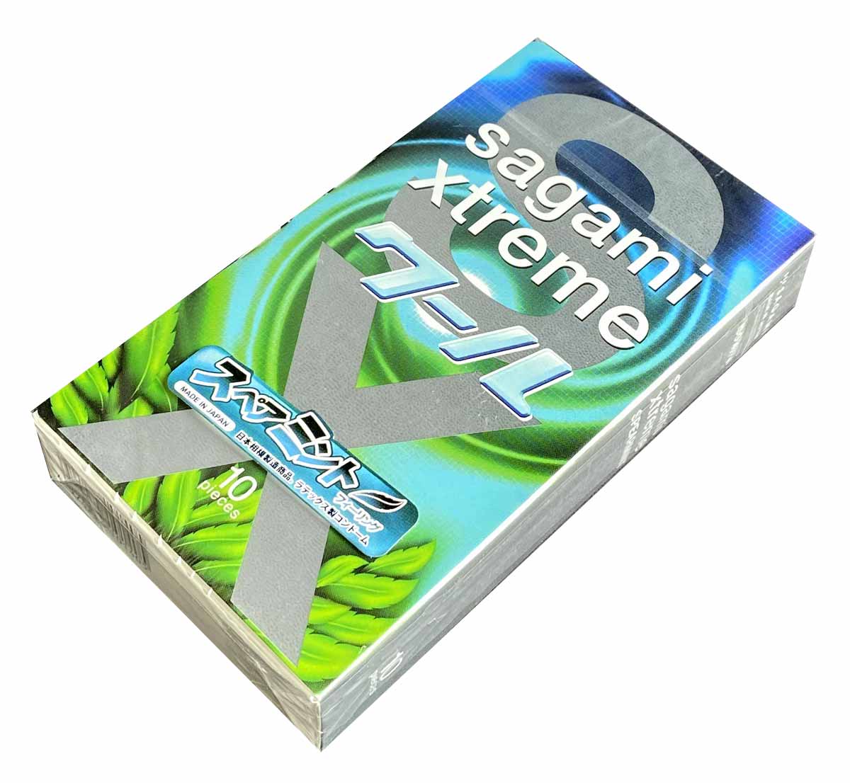 Белая упаковка Sagami Xtreem Mentol с зелёным акцентом, 10 штук, ментол