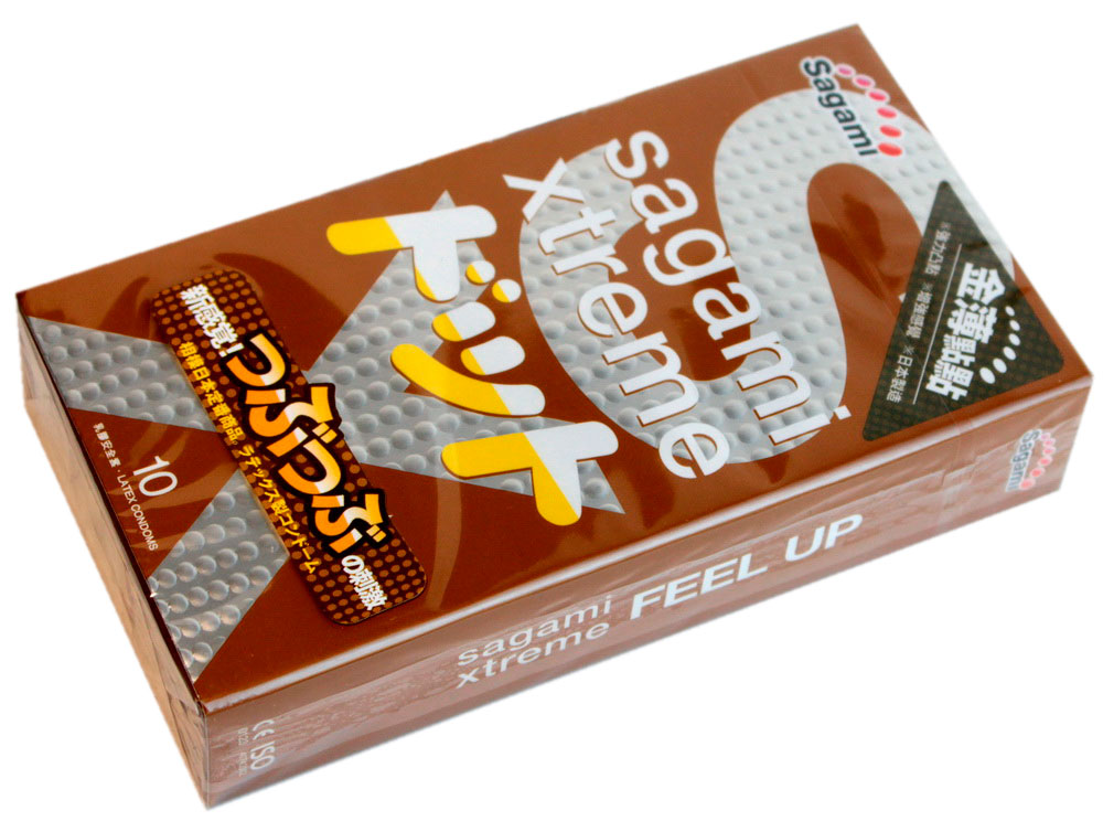 Белая коробка Sagami Xtreme с оранжевыми и серебристыми надписями, 10 штук