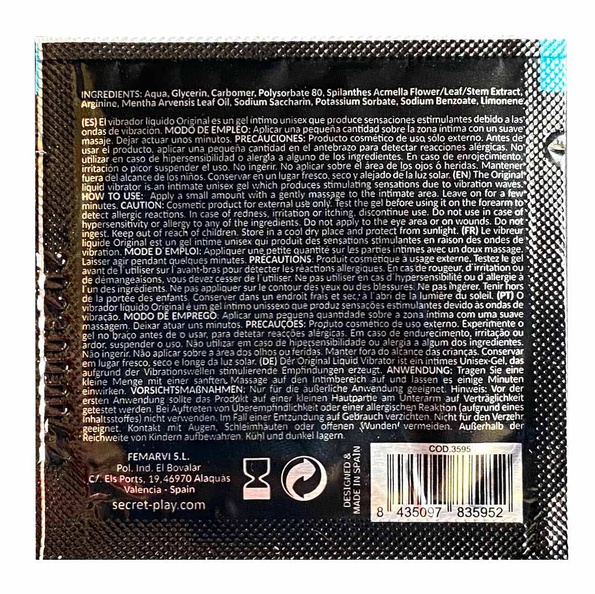 Білий тюбик SecretPlay Original Liquid Vibrator 2мл на світлому фоні