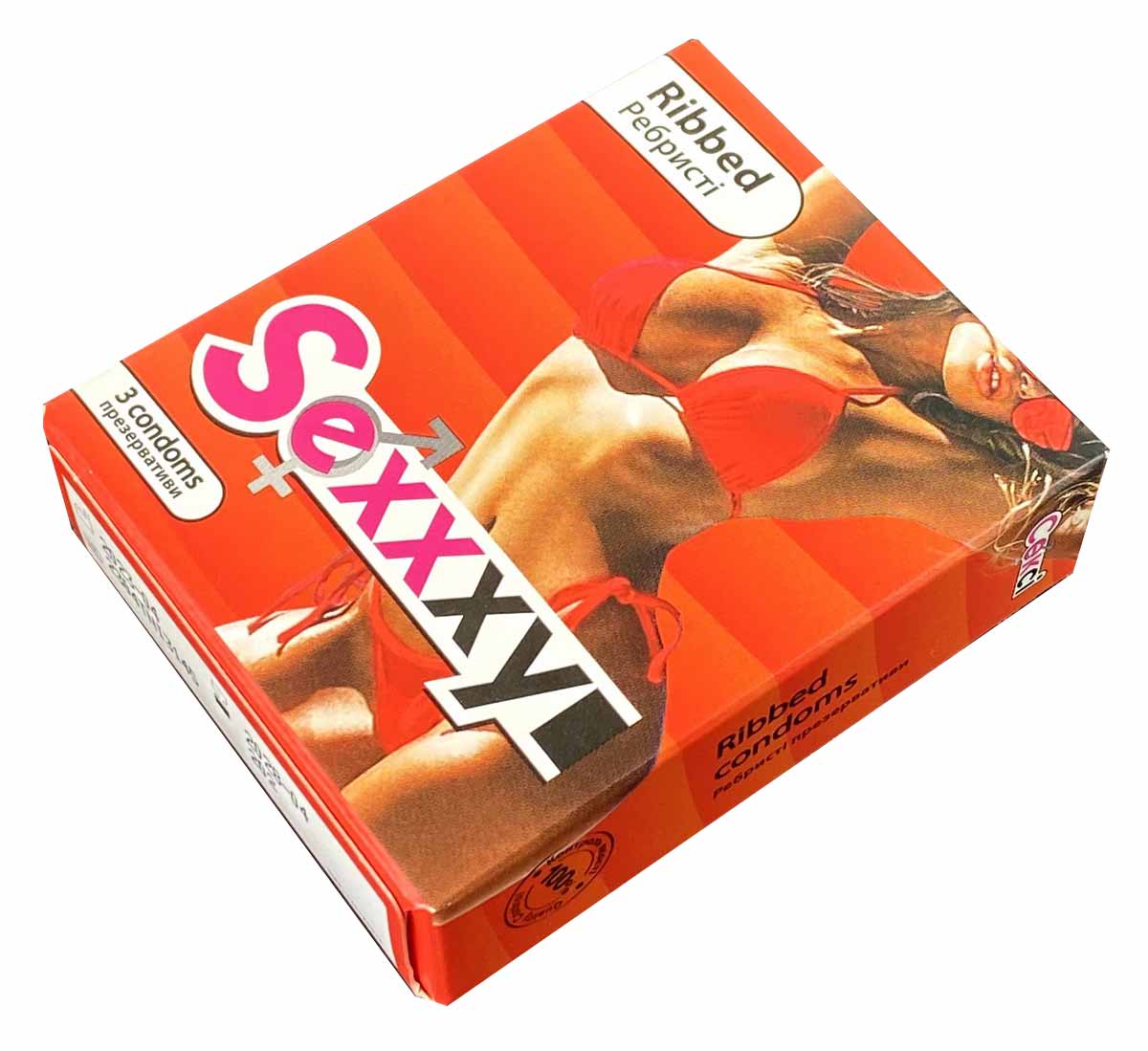 Черная упаковка с оранжевыми надписями Sexxxyi Ribbed, 3 ребристых презерватива